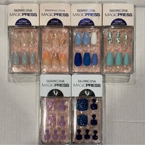 Bundle of 6 DASHING DIVA Magic Press Nails Hand Toenails Green Blue Purple Nude